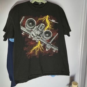 Vintage 1993 A-10 Warthog Thunderbolt Tee Single Stitch Oneita Power-T USA XL Bl